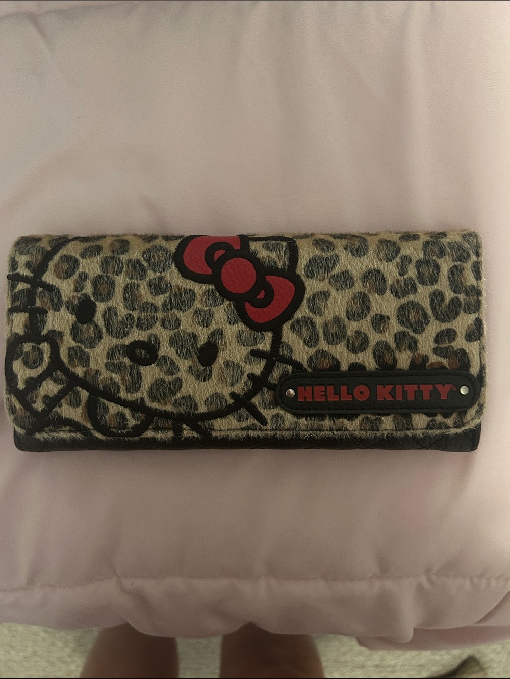 Hello Kitty Leopard Print Wallet with Red Accent
